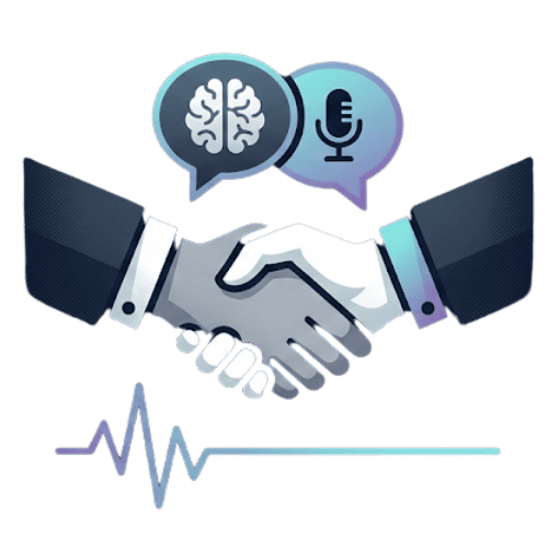 Security handshake handshake with brain and microphone icons representing security, communication, and technology.