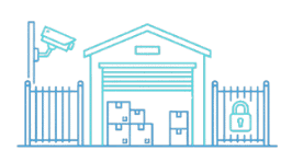 Secure warehouse with high-tech security system and fencing.