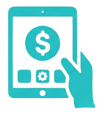 Secure mobile payment app icon with dollar sign and gear elements.